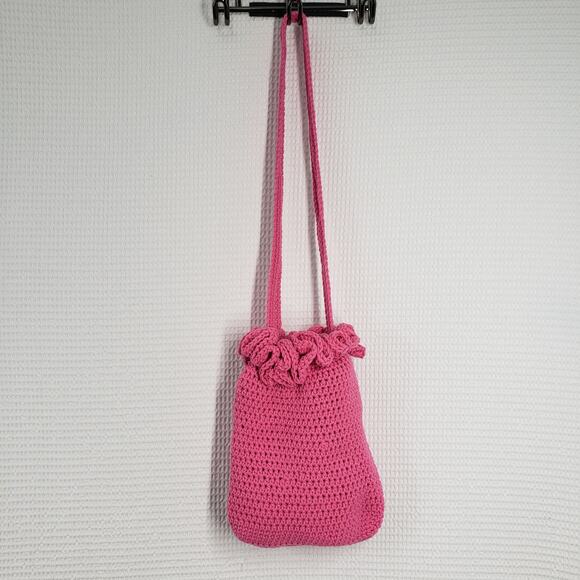 Crochet Shoulder Bag Pink Medium Purse Handmade Ruffle Dollcore Coquette Gift - Picture 10 of 12